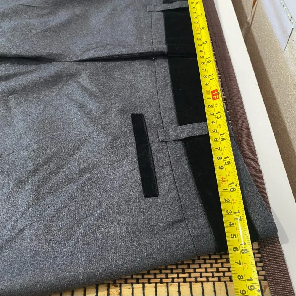 CELINE Gray Wool Trousers‎ Velvet Trim Tailored Pants 44 (US 12) Made in France